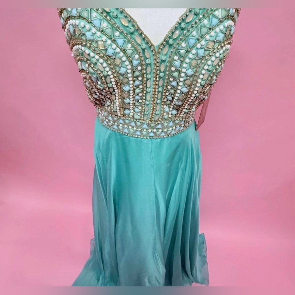 Mac Duggal Beaded Cool Mist Gown - Picture 4 of 9